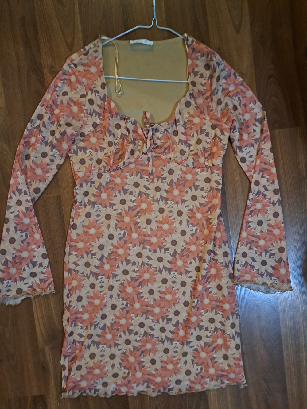 Primark Peach Floral Tie-Front Long Sleeve Mini Dress